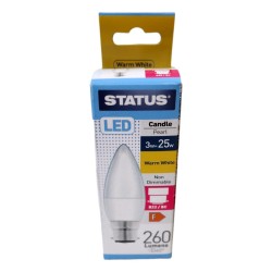 Status LED Light Bulb Candle Large BC 3w/25w